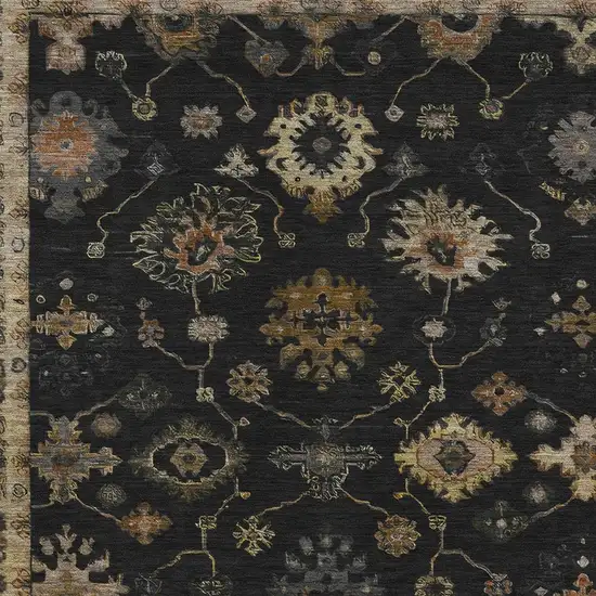 Black And Gold Floral Washable Indoor Outdoor Area Rug Photo 4