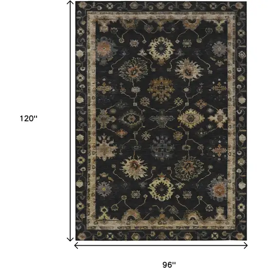 Black And Gold Floral Washable Indoor Outdoor Area Rug Photo 9