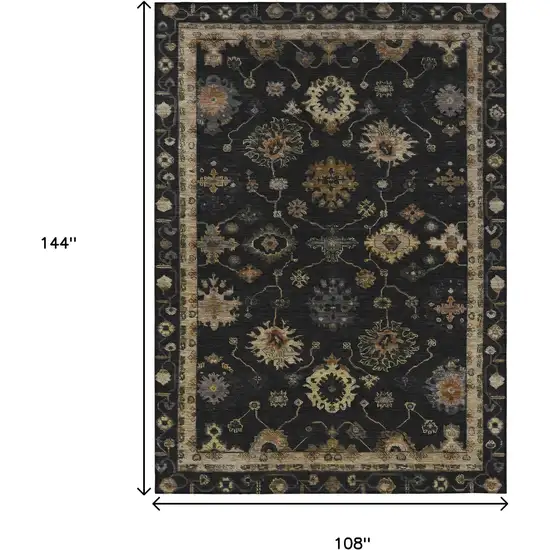 Black And Gold Floral Washable Indoor Outdoor Area Rug Photo 9