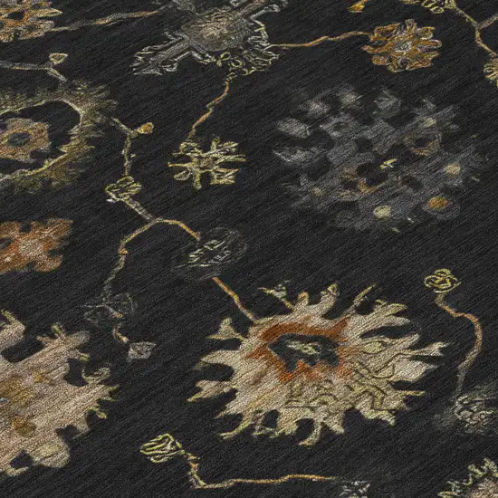 Black And Gold Floral Washable Indoor Outdoor Area Rug Photo 7