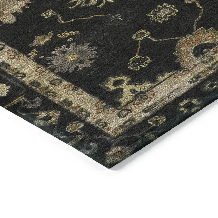 Black And Gold Floral Washable Indoor Outdoor Area Rug Photo 6