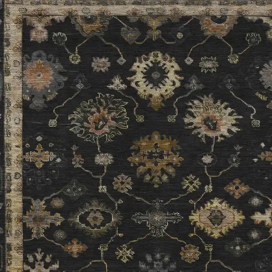 Black And Gold Floral Washable Indoor Outdoor Area Rug Photo 4