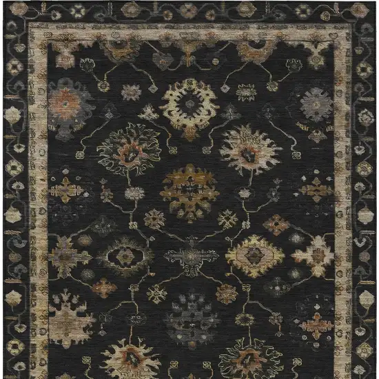 Black And Gold Floral Washable Indoor Outdoor Area Rug Photo 9