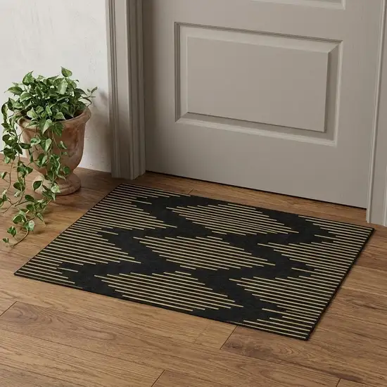 Black And Gold Geometric Washable Area Rug With UV Protection Photo 1
