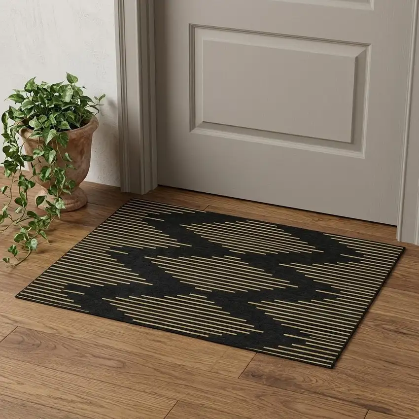 Black And Gold Geometric Washable Area Rug With UV Protection Photo 1