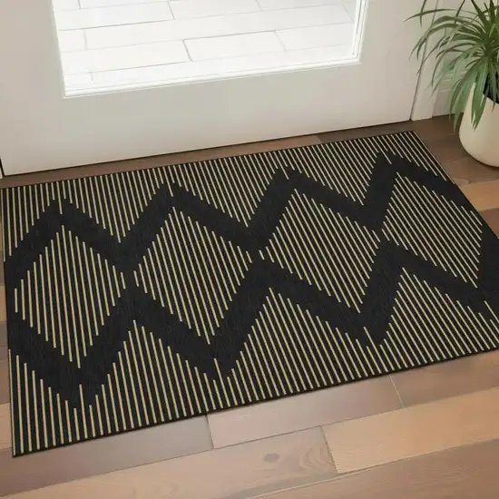 Black And Gold Geometric Washable Area Rug With UV Protection Photo 2