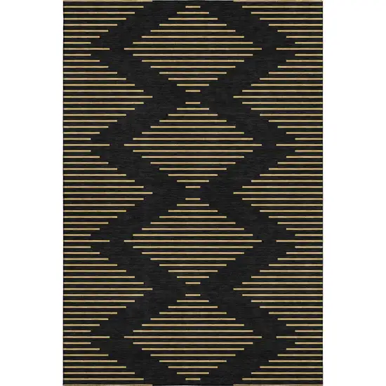Black And Gold Geometric Washable Area Rug With UV Protection Photo 1