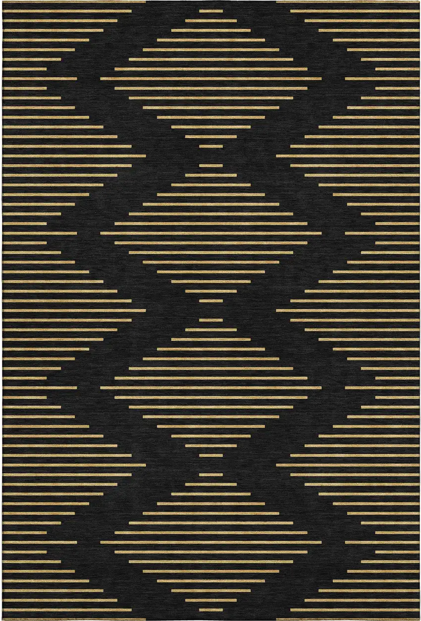 Black And Gold Geometric Washable Area Rug With UV Protection Photo 1