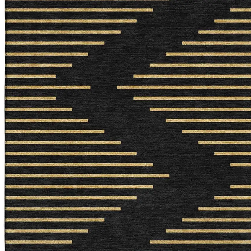 Black And Gold Geometric Washable Area Rug With UV Protection Photo 3