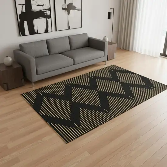 Black And Gold Geometric Washable Area Rug With UV Protection Photo 2