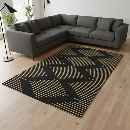 Black And Gold Geometric Washable Area Rug With UV Protection Photo 2