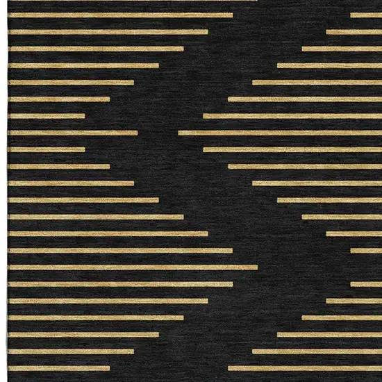 Black And Gold Geometric Washable Area Rug With UV Protection Photo 3