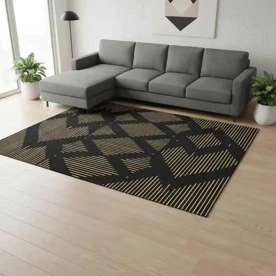Black And Gold Geometric Washable Area Rug With UV Protection Photo 2