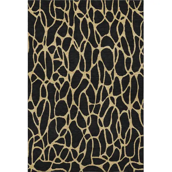 Black And Gold Geometric Washable Area Rug With UV Protection Photo 3
