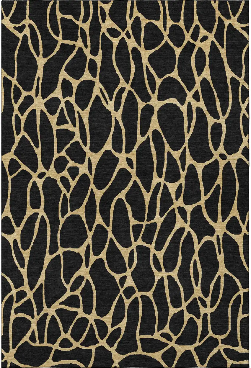Black And Gold Geometric Washable Area Rug With UV Protection Photo 3