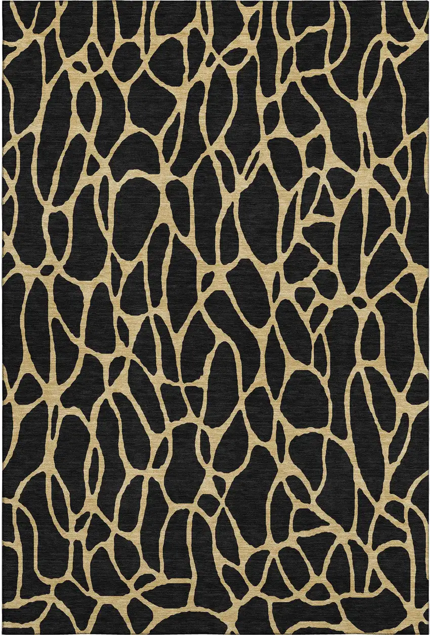 Black And Gold Geometric Washable Area Rug With UV Protection Photo 1