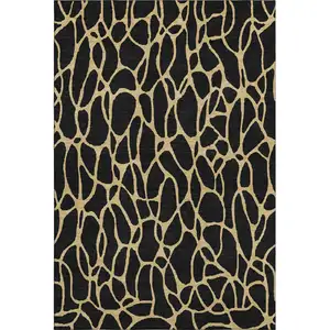 Photo of Black And Gold Geometric Washable Area Rug With UV Protection