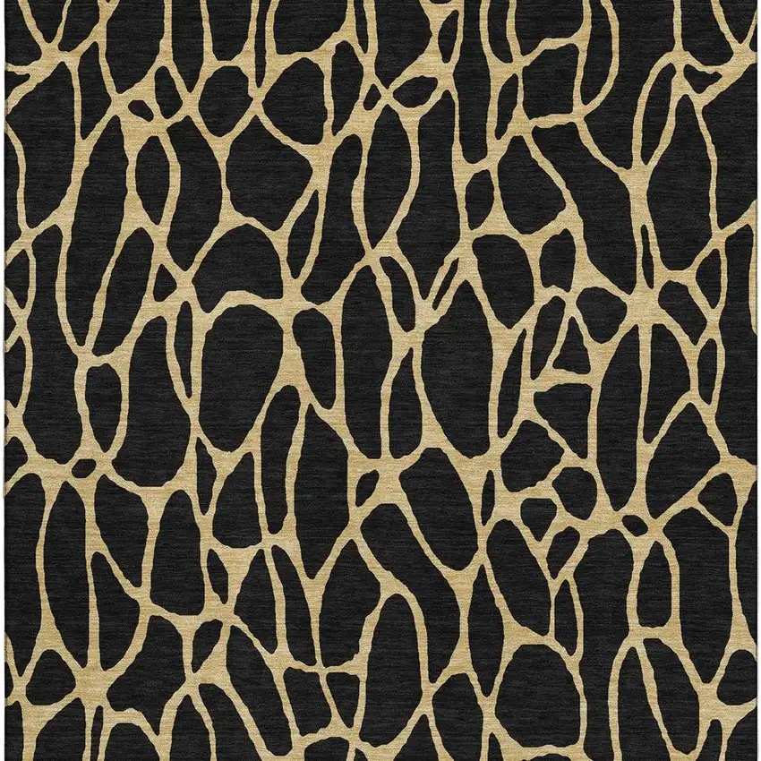Black And Gold Geometric Washable Area Rug With UV Protection Photo 3