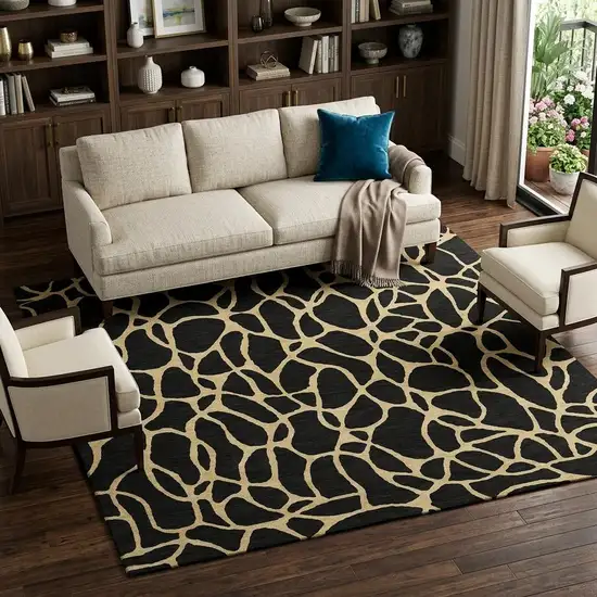 Black And Gold Geometric Washable Area Rug With UV Protection Photo 1
