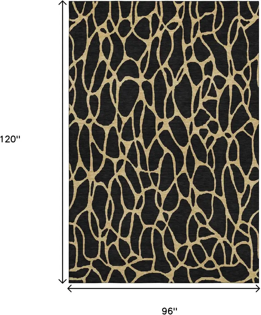 Black And Gold Geometric Washable Area Rug With UV Protection Photo 8