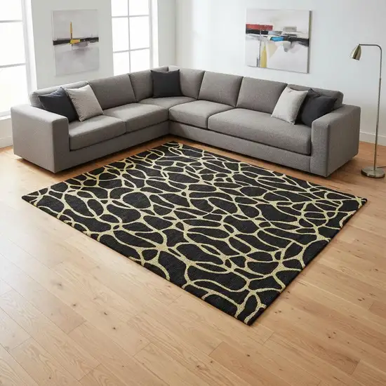 Black And Gold Geometric Washable Area Rug With UV Protection Photo 2