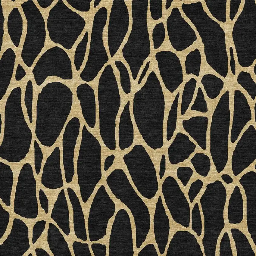 Black And Gold Geometric Washable Area Rug With UV Protection Photo 2