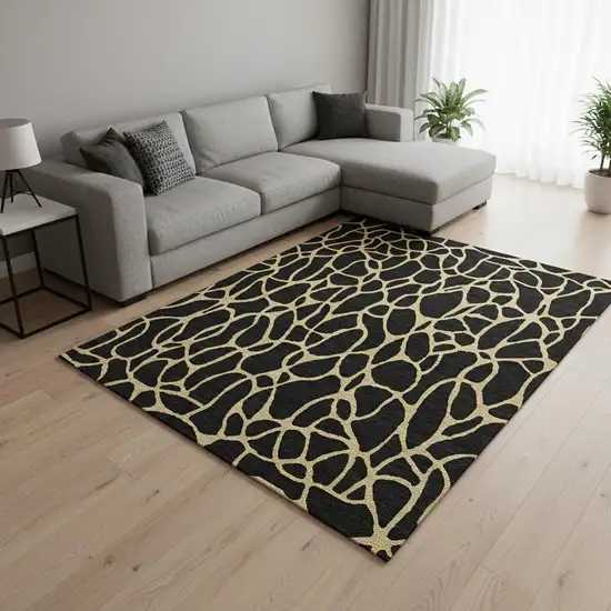 Black And Gold Geometric Washable Area Rug With UV Protection Photo 2