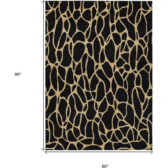 Black And Gold Geometric Washable Indoor Outdoor Area Rug Photo 3