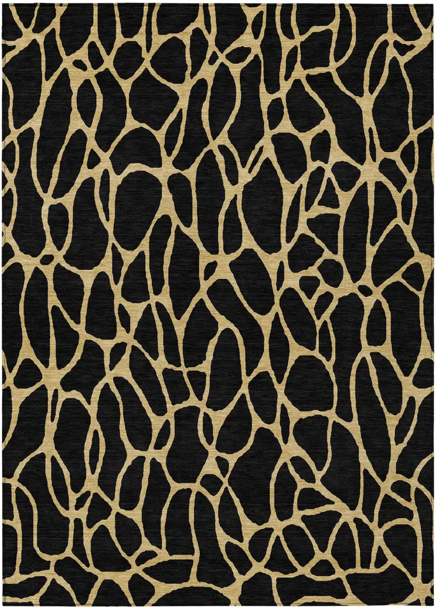 Black And Gold Geometric Washable Indoor Outdoor Area Rug Photo 1