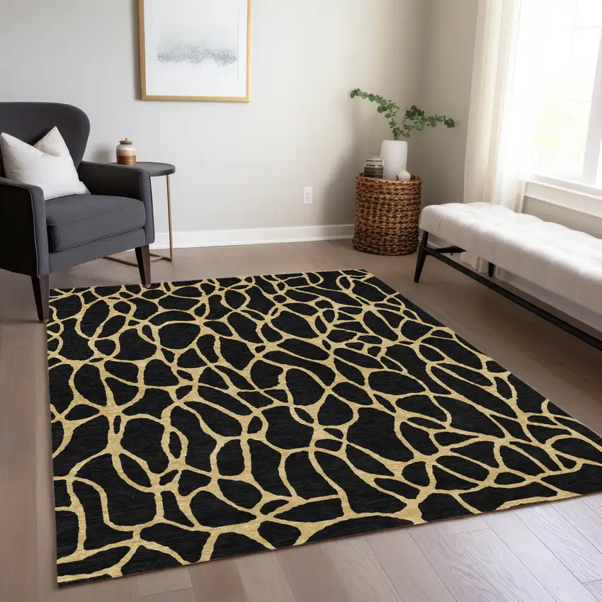 Black And Gold Geometric Washable Indoor Outdoor Area Rug Photo 7
