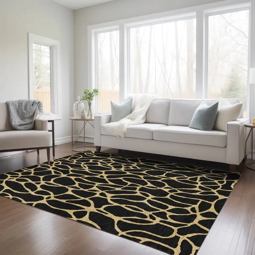 Black And Gold Geometric Washable Indoor Outdoor Area Rug Photo 8