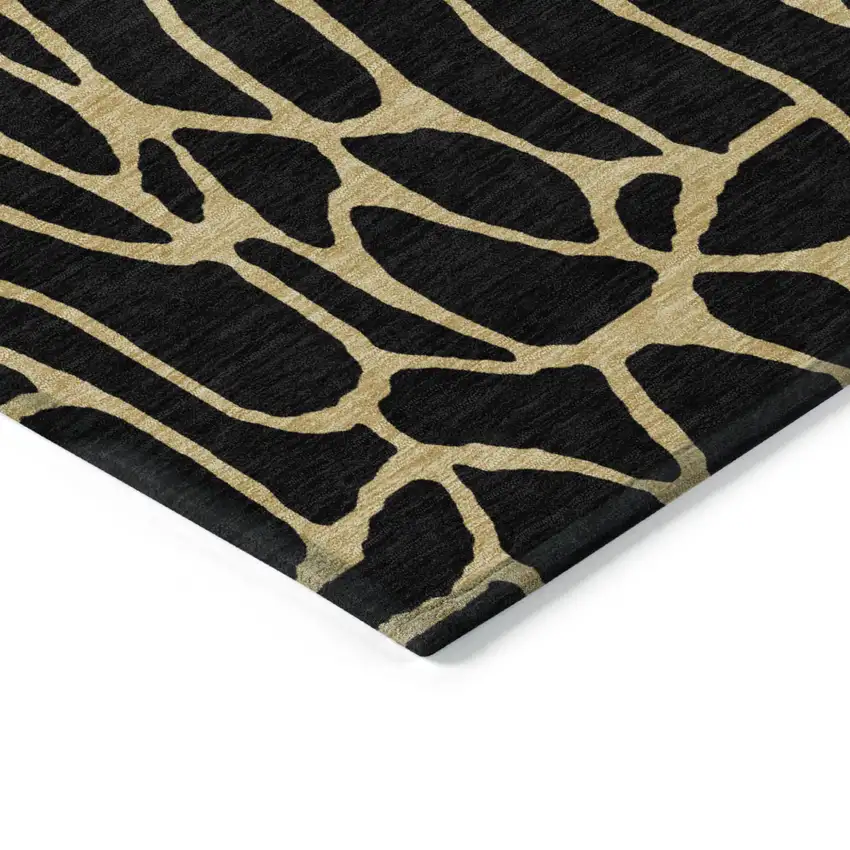 Black And Gold Geometric Washable Indoor Outdoor Area Rug Photo 3