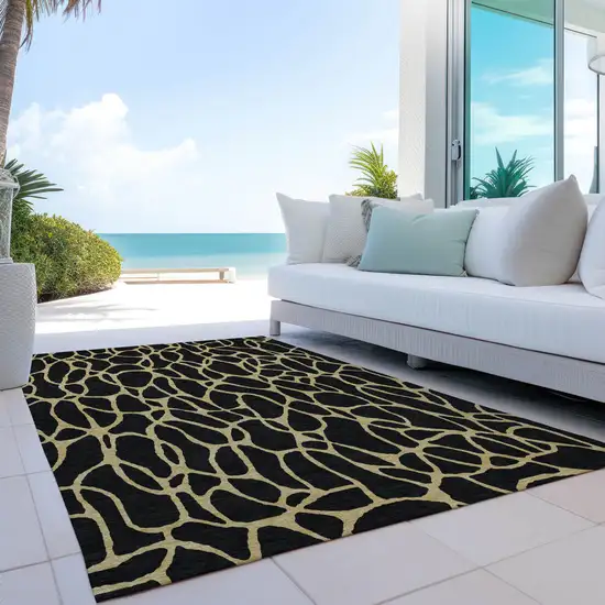 Black And Gold Geometric Washable Indoor Outdoor Area Rug Photo 9