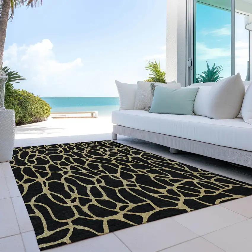 Black And Gold Geometric Washable Indoor Outdoor Area Rug Photo 9