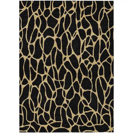 Black And Gold Geometric Washable Indoor Outdoor Area Rug Photo 2