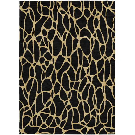 Black And Gold Geometric Washable Indoor Outdoor Area Rug Photo 7