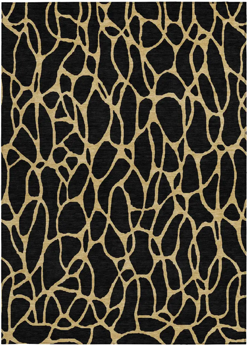 Black And Gold Geometric Washable Indoor Outdoor Area Rug Photo 7