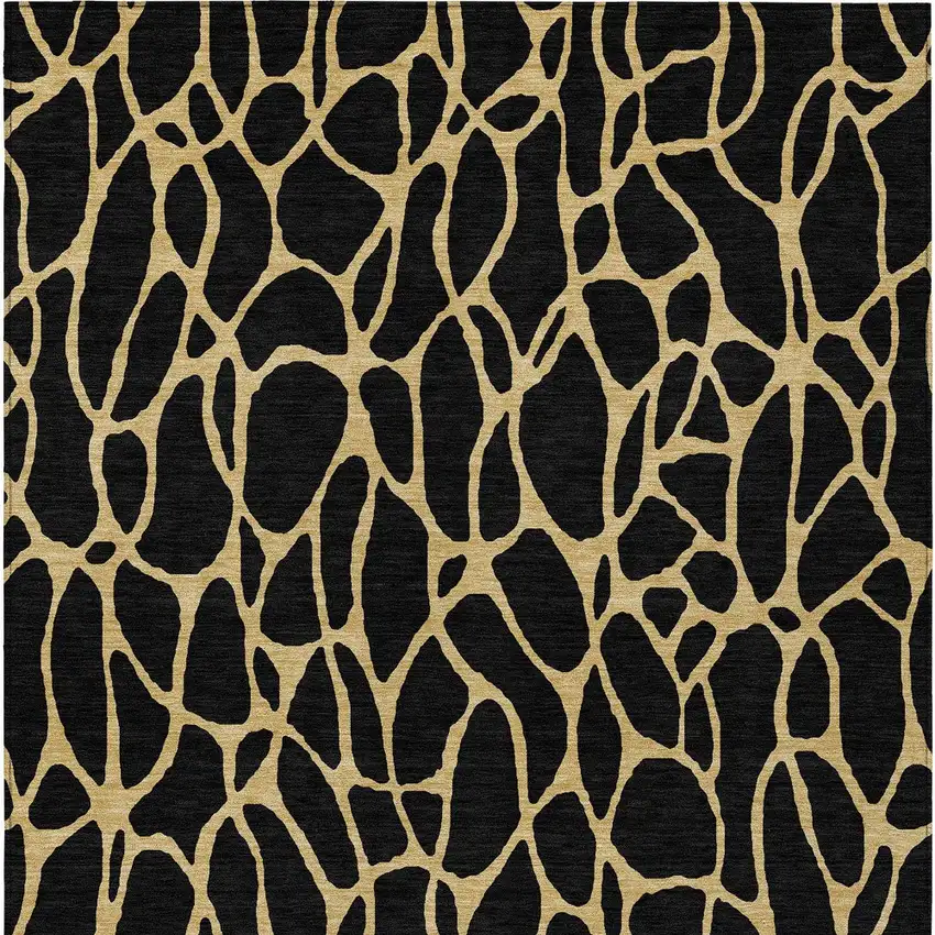 Black And Gold Geometric Washable Indoor Outdoor Area Rug Photo 6