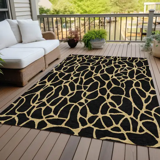 Black And Gold Geometric Washable Indoor Outdoor Area Rug Photo 8