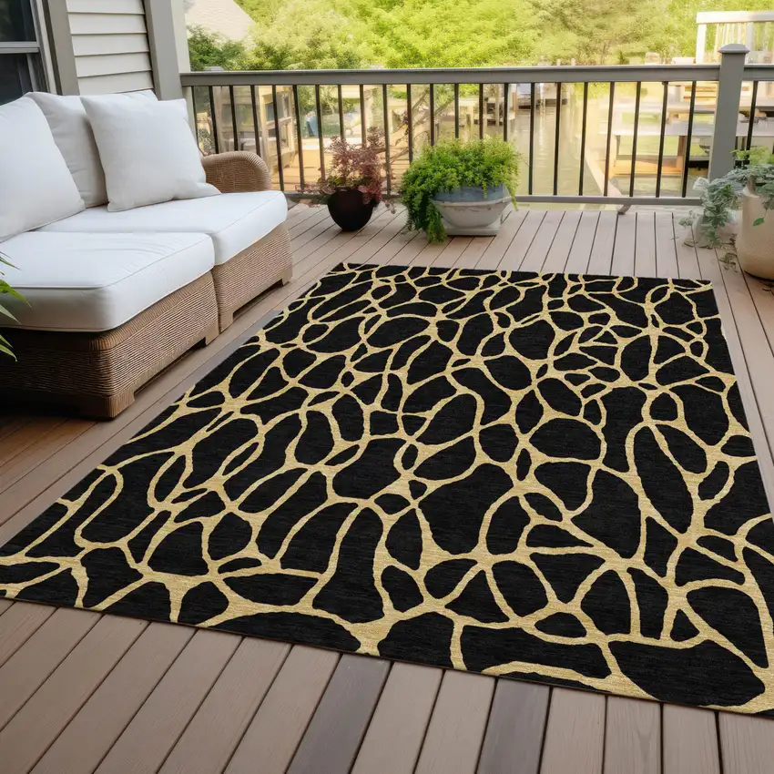 Black And Gold Geometric Washable Indoor Outdoor Area Rug Photo 8