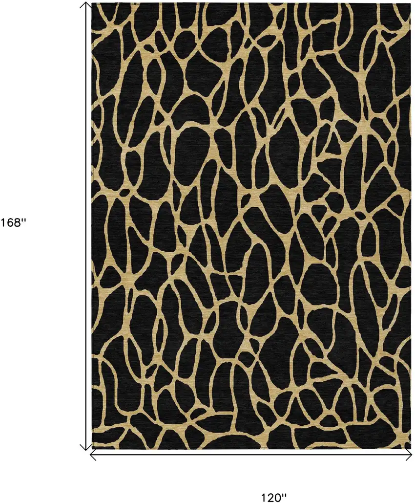 Black And Gold Geometric Washable Indoor Outdoor Area Rug Photo 3