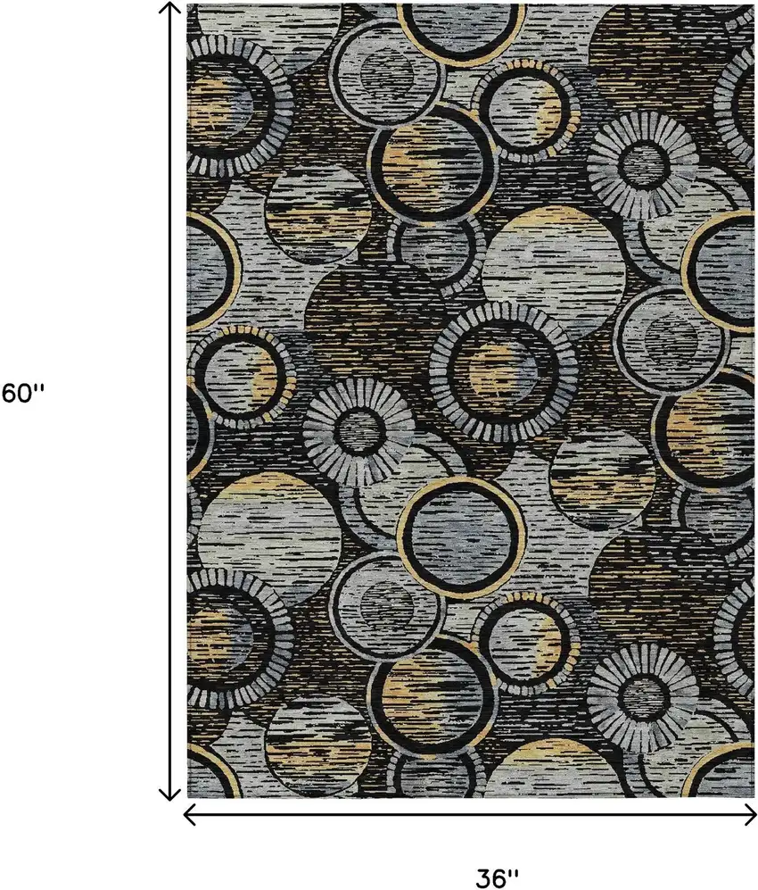 Black And Gold Geometric Washable Indoor Outdoor Area Rug Photo 9