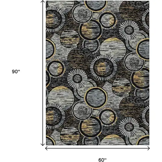 Black And Gold Geometric Washable Indoor Outdoor Area Rug Photo 9