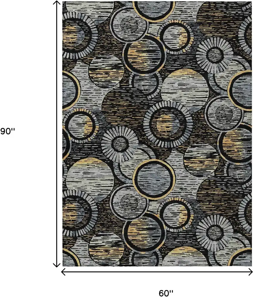 Black And Gold Geometric Washable Indoor Outdoor Area Rug Photo 9