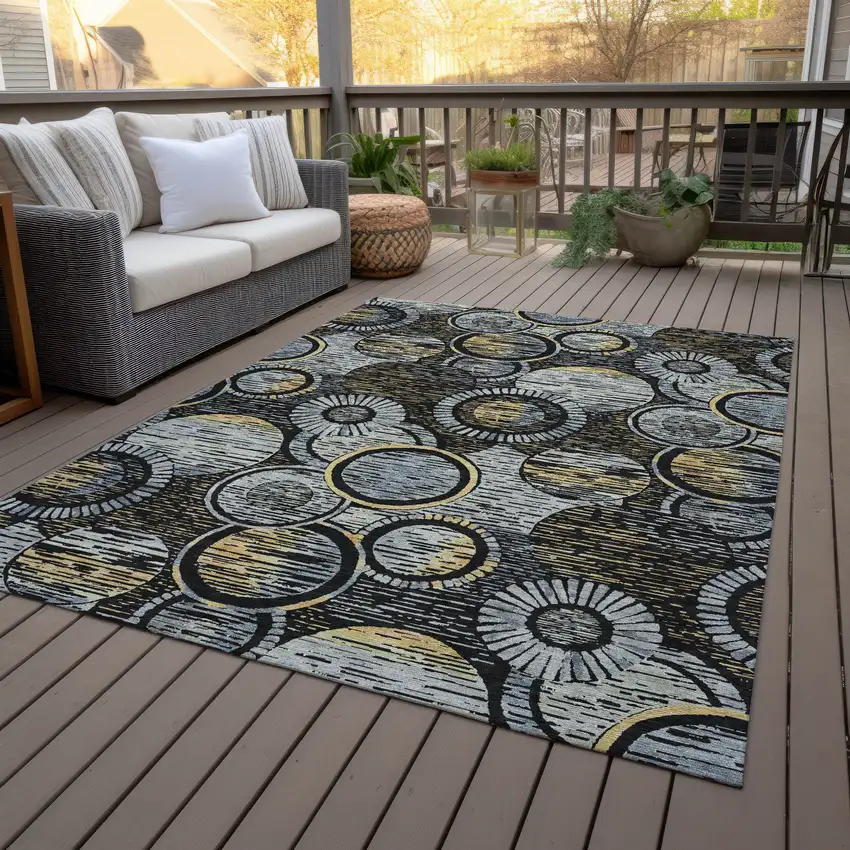 Black And Gold Geometric Washable Indoor Outdoor Area Rug Photo 8
