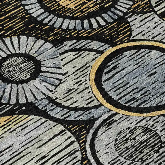 Black And Gold Geometric Washable Indoor Outdoor Area Rug Photo 4