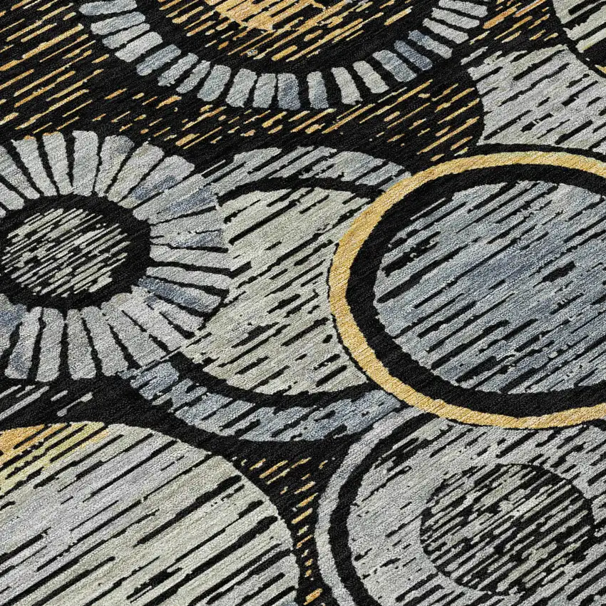 Black And Gold Geometric Washable Indoor Outdoor Area Rug Photo 4