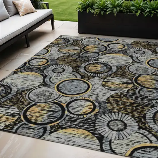 Black And Gold Geometric Washable Indoor Outdoor Area Rug Photo 2