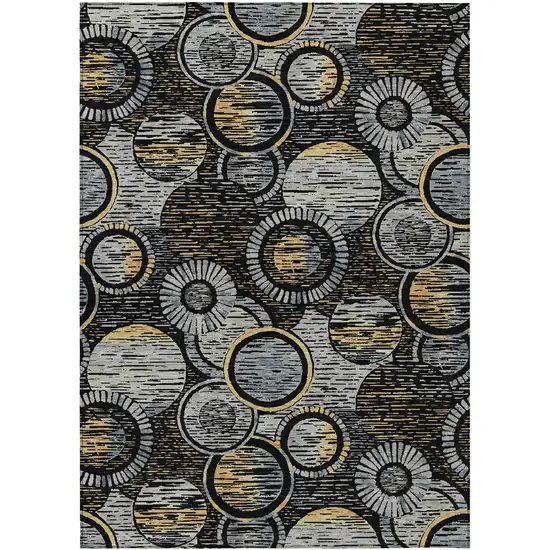Black And Gold Geometric Washable Indoor Outdoor Area Rug Photo 1