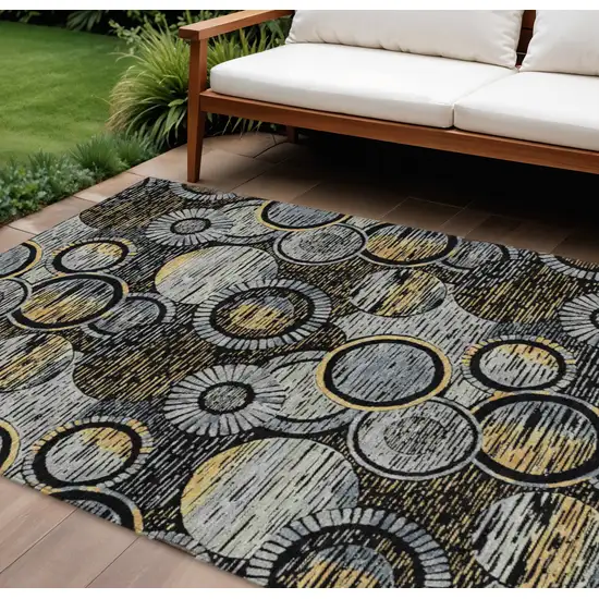 Black And Gold Geometric Washable Indoor Outdoor Area Rug Photo 2